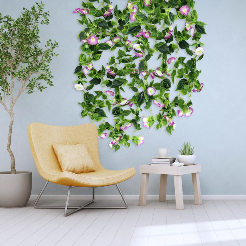 AirSun Artificial Morning Glory Flower Vines, 2pcs 15Feet Hanging Plants Silk Garland Fake Green Plant Home Garden Wall Fence Indoor Outdoor Wedding Birthday Decor - Image 5