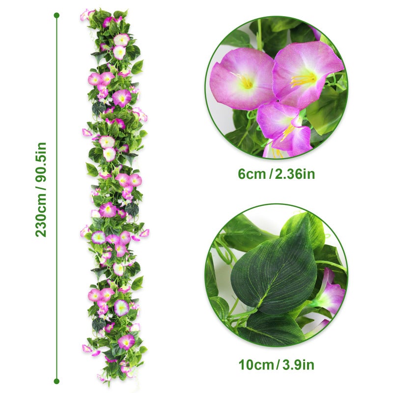 AirSun Artificial Morning Glory Flower Vines, 2pcs 15Feet Hanging Plants Silk Garland Fake Green Plant Home Garden Wall Fence Indoor Outdoor Wedding Birthday Decor - Image 2
