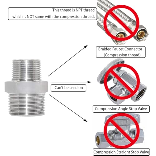 JoyTube Reducing Hex Nipple, 1/2" x 3/8" Male NPT Threaded Reducing Nipple Fitting, 304 Stainless Steel Pipe Fitting - Image 2