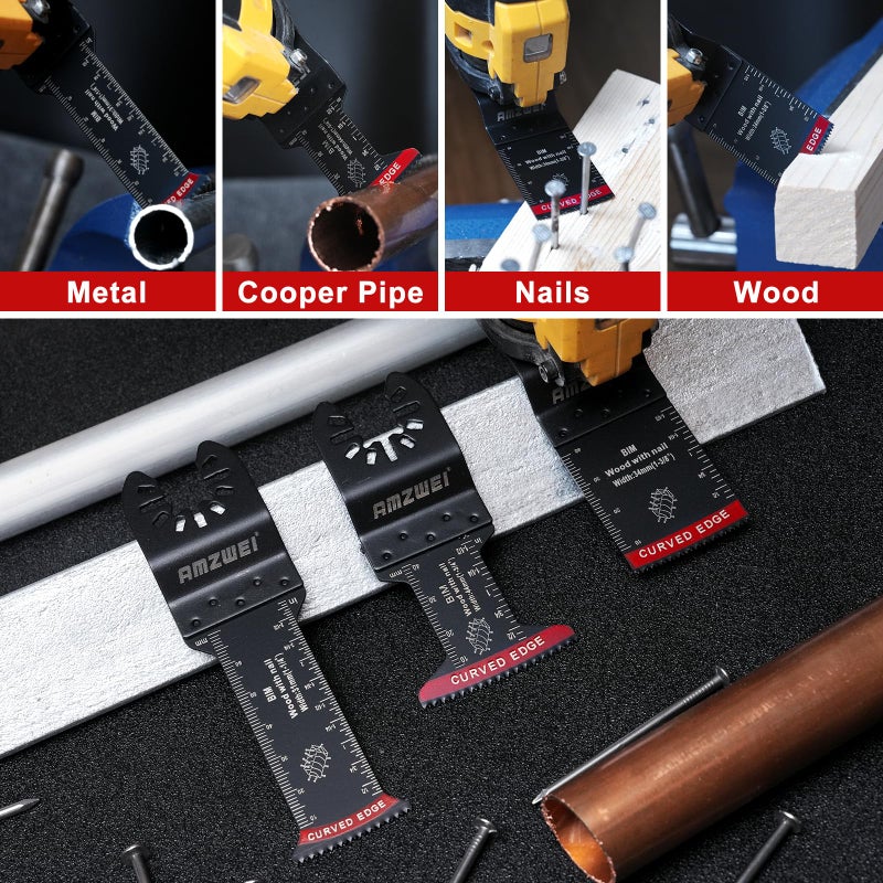 AMZWEI 30 Pcs Bi-Metal Oscillating Saw Blades, Professional Curved Edge Multitool Blades for Wood with Nails, Metal, Wood, Oscillating Tool Blades Compatible with Dewalt Milwaukee Bosch Ryobi - Image 4