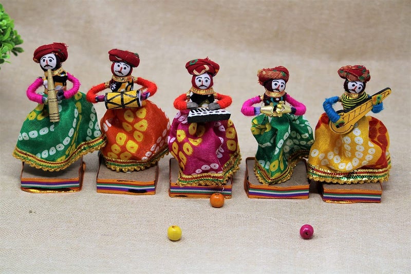 JH Gallery Recycled Material Rajasthani Home Decor Items Musician Bawla Puppets Idol Show Pieces for Home Decor 11 X 28 Cm Multicolor, 5 Pieces (Male Puppets) - Image 2