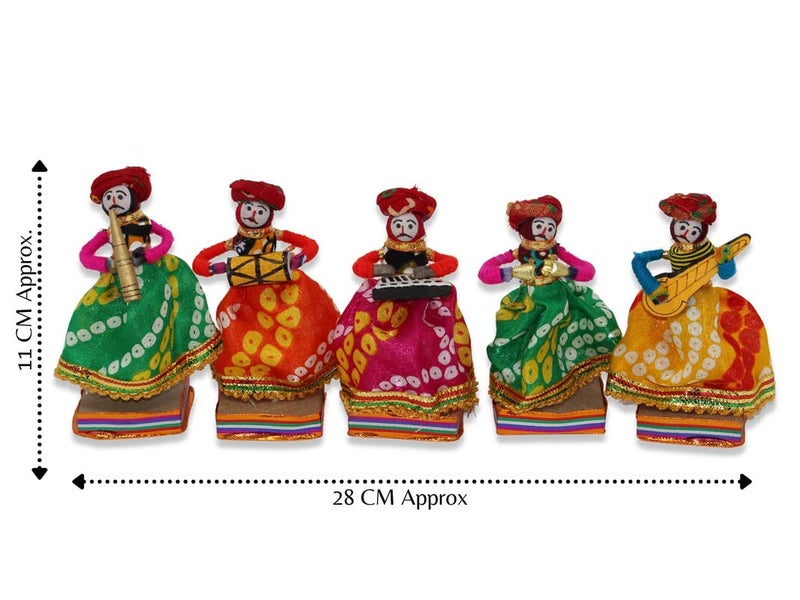 JH Gallery Recycled Material Rajasthani Home Decor Items Musician Bawla Puppets Idol Show Pieces for Home Decor 11 X 28 Cm Multicolor, 5 Pieces (Male Puppets) - Image 5