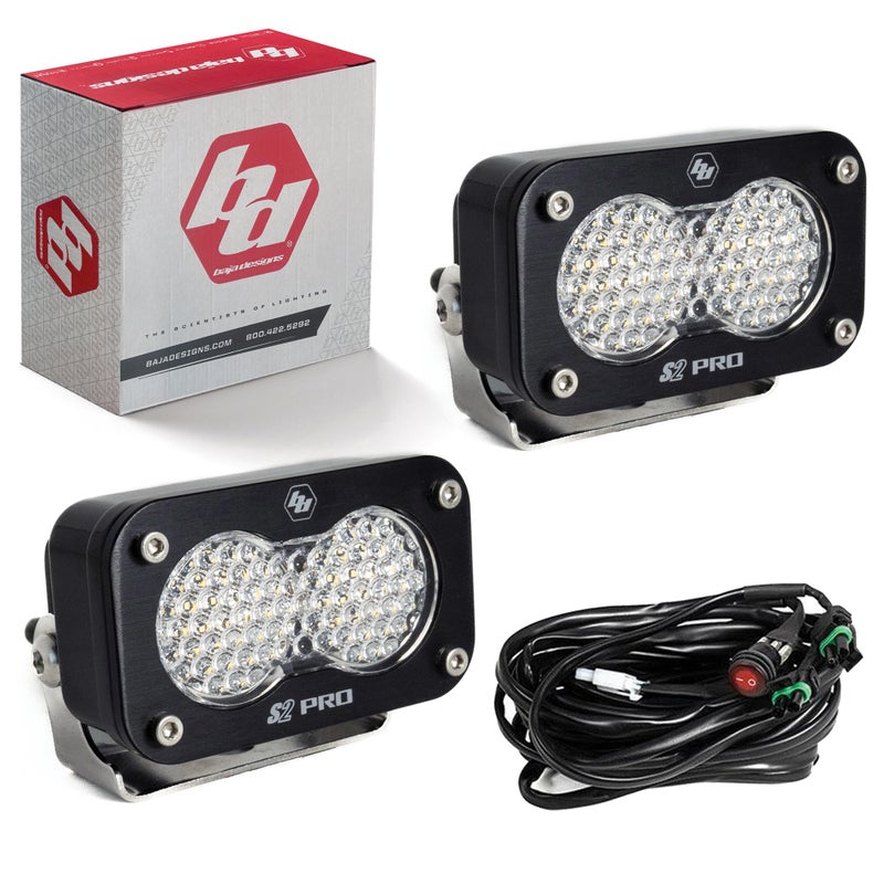 Baja Designs S2 Pro Black LED Auxiliary Light Pod Pair WorkScene Clear