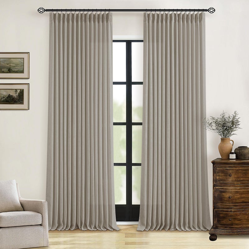 TWODRAPES Burlywood Birch Linen Pinch Pleated Curtains 120 Inches Long for Living Room Pleated Drapes Hooks Back Tab Thick Linen Textured Boho Farmhouse Country Extra Long 120 Inch Curtain for Dining Bedroom - Image 1