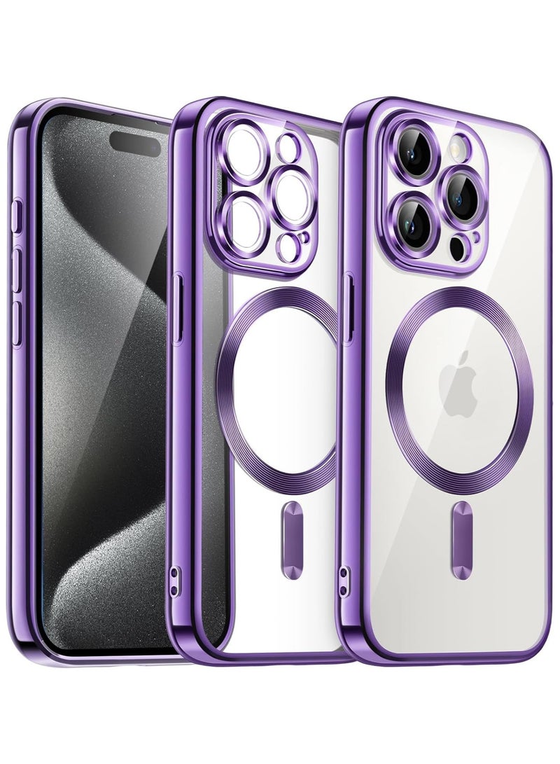 iPhone 16 Pro Max Clear Case with MagSafe Wireless Charging Compatible Back Cover with Electroplating Shockproof Frame-PURPLE - Image 1