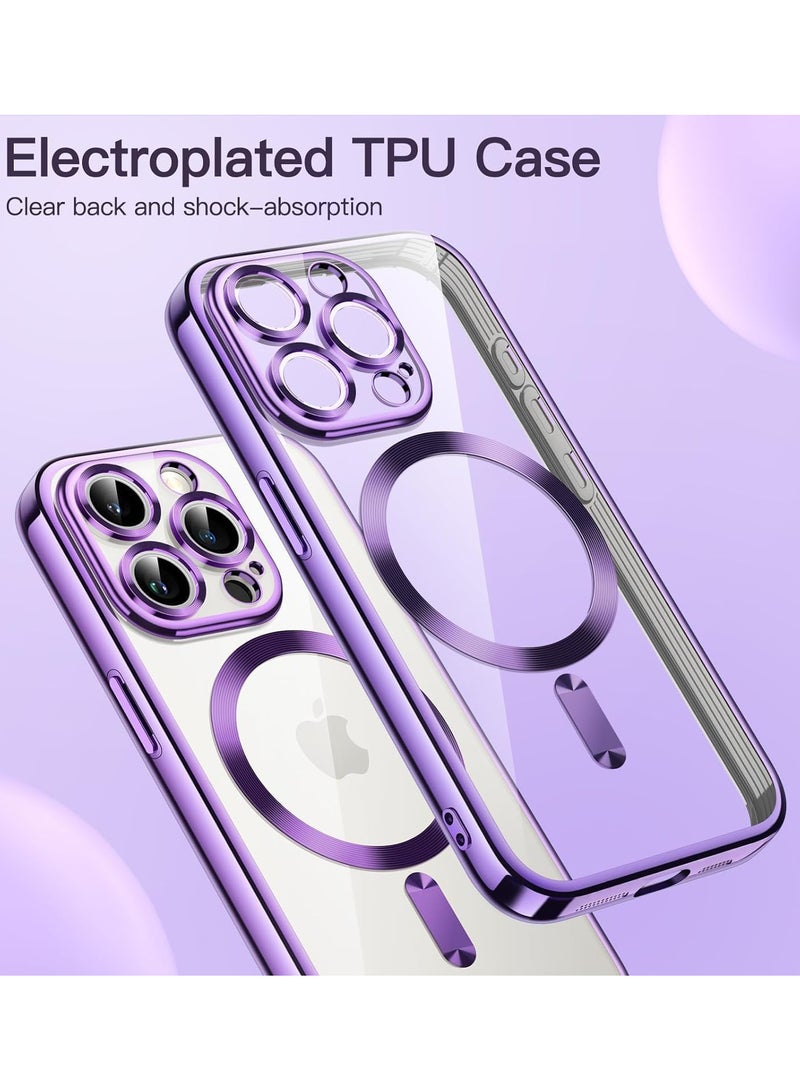 iPhone 16 Pro Max Clear Case with MagSafe Wireless Charging Compatible Back Cover with Electroplating Shockproof Frame-PURPLE - Image 2