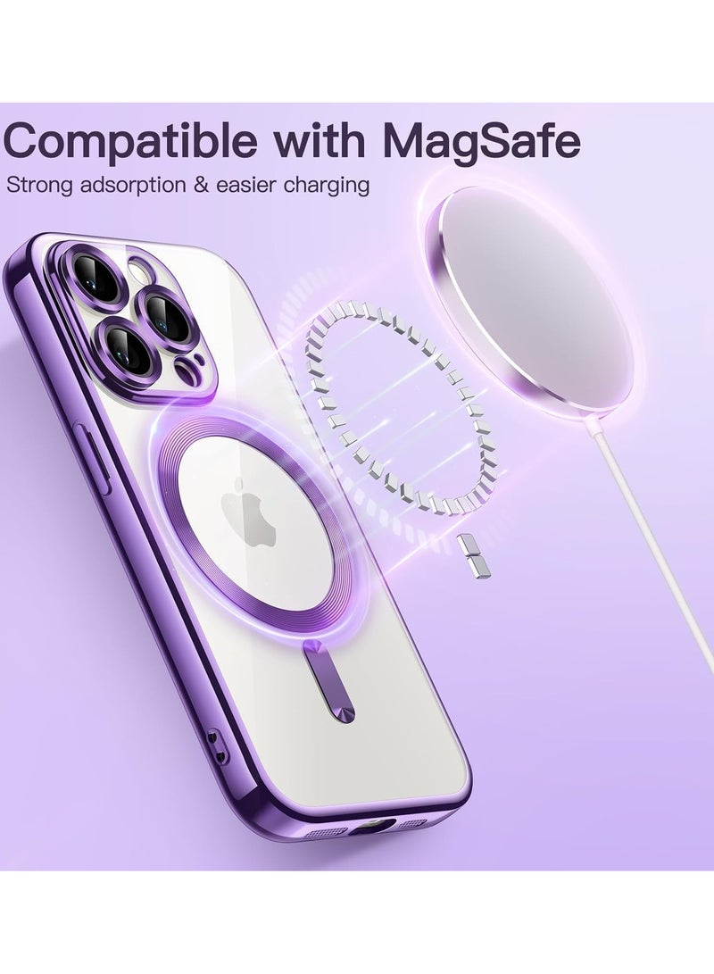 iPhone 16 Pro Max Clear Case with MagSafe Wireless Charging Compatible Back Cover with Electroplating Shockproof Frame-PURPLE - Image 4