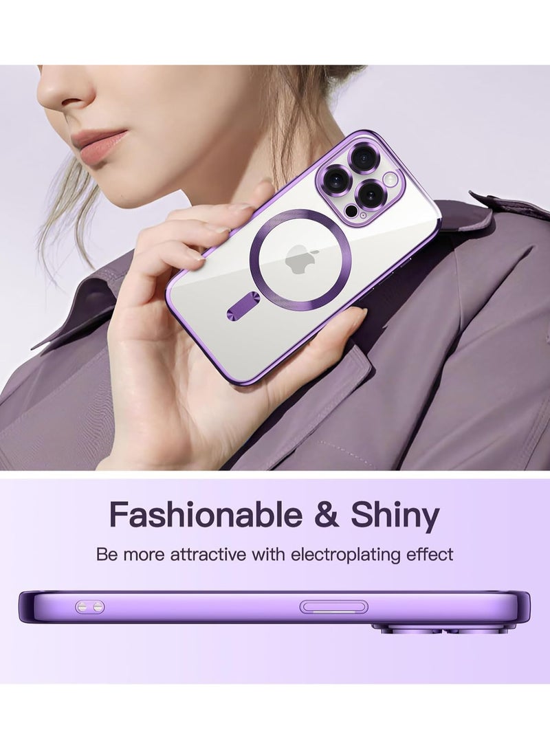 iPhone 16 Pro Max Clear Case with MagSafe Wireless Charging Compatible Back Cover with Electroplating Shockproof Frame-PURPLE - Image 5
