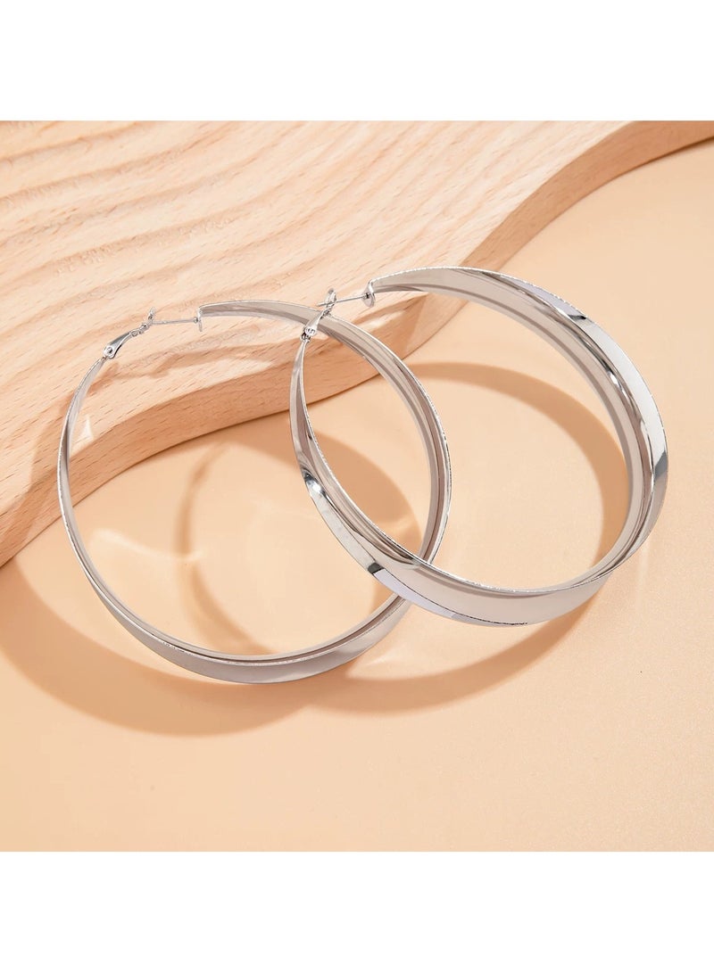 Bold hoop earrings-Silver  - Image 1