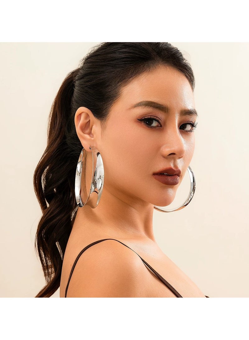 Bold hoop earrings-Silver  - Image 3