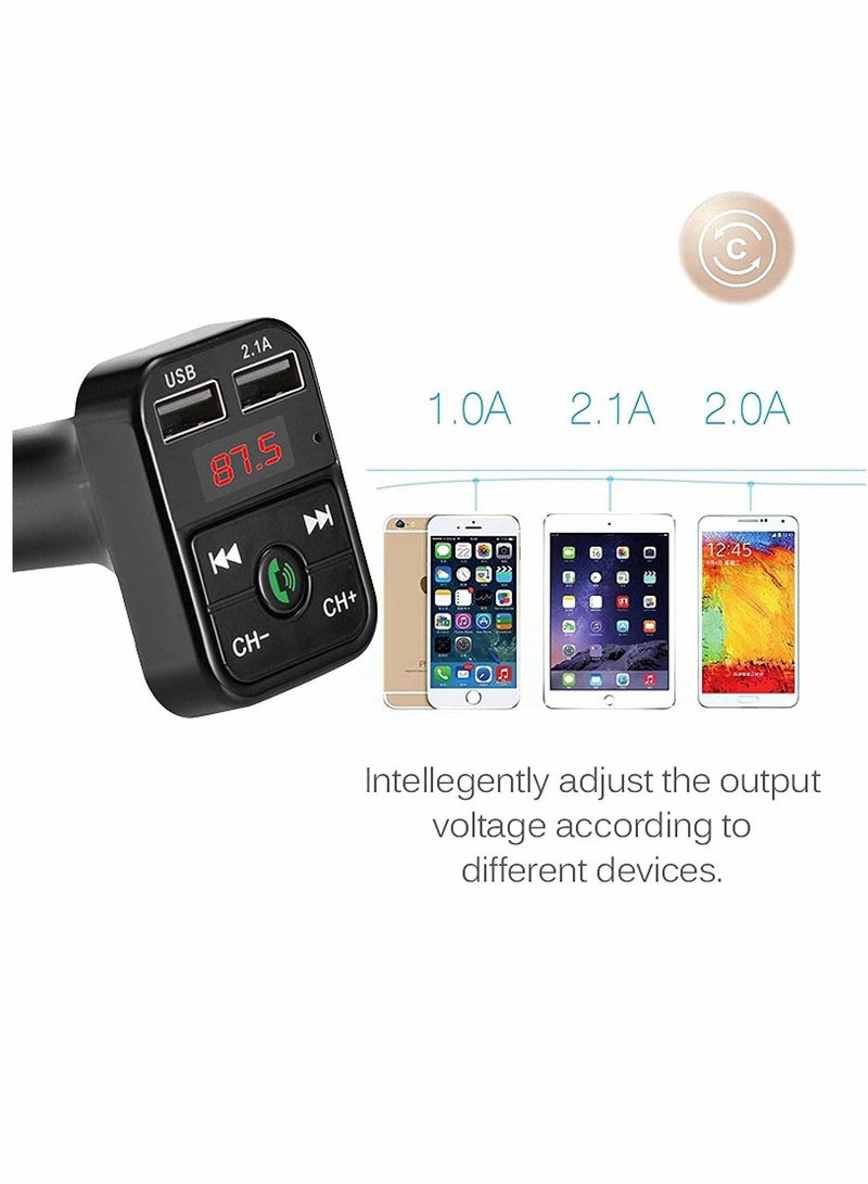 SYOSI Bluetooth, Car Bluetooth, Transmitterfm Transmitter Wireless Bluetooth, Compatible Handsfree Mp3 Audio Music Player, Dual USB Radio Modulator Car Kit, 2.1A Charger (Black) - Image 2