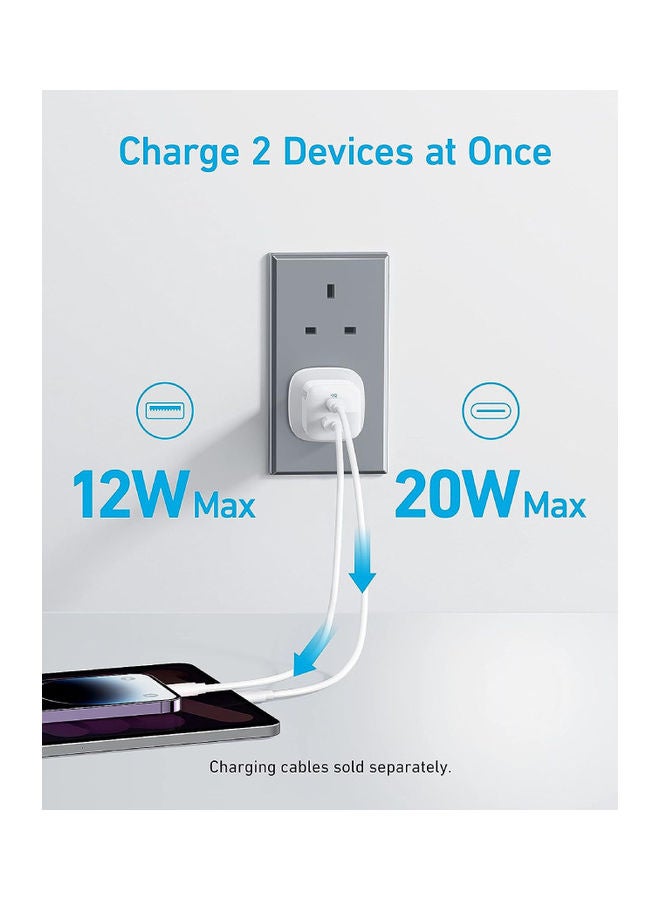 أنكر شاحن 323 مزود طاقة USB-C بقدرة 33 وات ومحول منفذ USB-A A2331K21 أبيض - Image 2