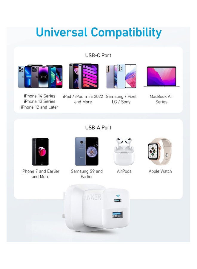 أنكر شاحن 323 مزود طاقة USB-C بقدرة 33 وات ومحول منفذ USB-A A2331K21 أبيض - Image 3