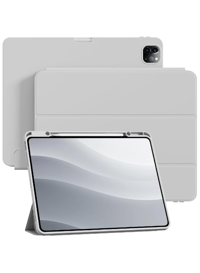 زومي غطاء لجهاز iPad Pro مقاس 12.9 بوصة 2022 2021 2020 (الجيل السادس/الخامس/الرابع) مع حامل قلم للشحن، ظهر ناعم من TPU، غطاء تنشيط/إيقاف تلقائي للسيارة لجهاز iPad Pro 12.9، رمادي - Image 1