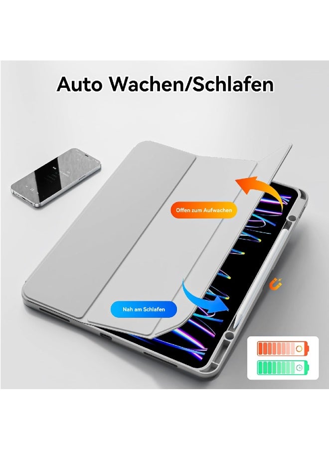 زومي غطاء لجهاز iPad Pro مقاس 12.9 بوصة 2022 2021 2020 (الجيل السادس/الخامس/الرابع) مع حامل قلم للشحن، ظهر ناعم من TPU، غطاء تنشيط/إيقاف تلقائي للسيارة لجهاز iPad Pro 12.9، رمادي - Image 3