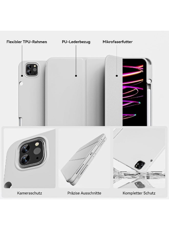زومي غطاء لجهاز iPad Pro مقاس 12.9 بوصة 2022 2021 2020 (الجيل السادس/الخامس/الرابع) مع حامل قلم للشحن، ظهر ناعم من TPU، غطاء تنشيط/إيقاف تلقائي للسيارة لجهاز iPad Pro 12.9، رمادي - Image 4