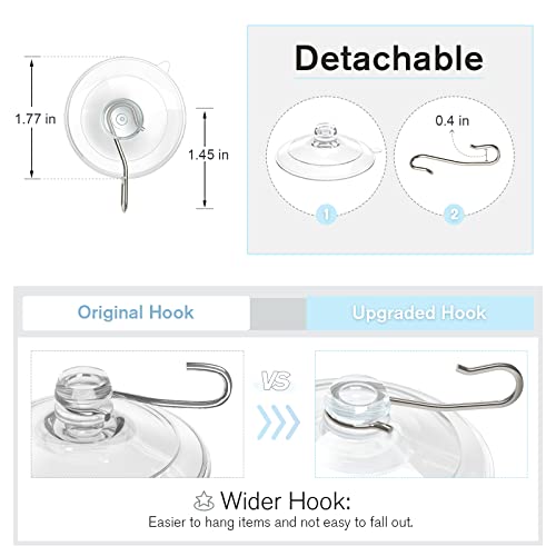 VIS'V Suction Cup Hooks, 1.77 Inch Small Window Suction Cups with Metal Hooks, Removable and Reusable, Clear, 12 Pcs - Image 4