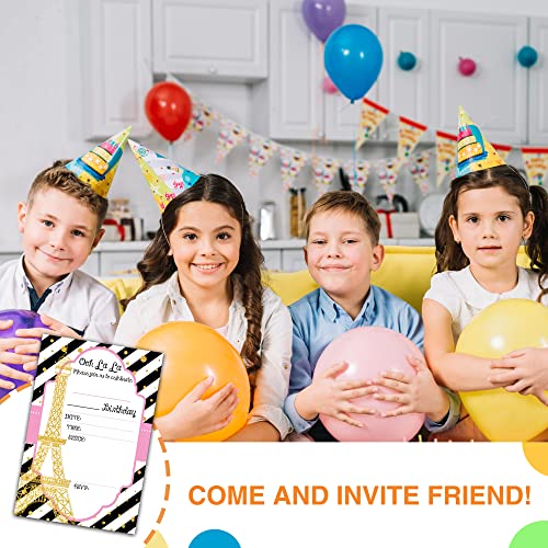 DETIHO 4" x 6" Paris Theme Birthday Party Invitation Cards With Envelopes - Fill In Style Party Invitation - 20 Sets - E21 - Image 4