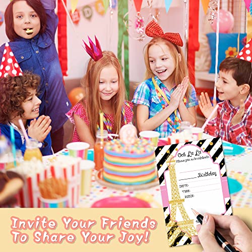 DETIHO 4" x 6" Paris Theme Birthday Party Invitation Cards With Envelopes - Fill In Style Party Invitation - 20 Sets - E21 - Image 3