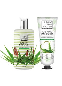 Aqua Shui Water Pure Aloe Body Lotion | Fast-Absorbing Moisturizer for Men & Women (150g) for Glowing Skin + Smooth Skin Hand Cream (20g)