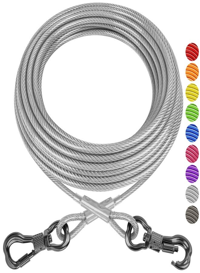 XiaZ Dog Tie Out Cable, Heavy Duty Dog Chains for Outside with Lockable Hook, Pet Runner Cable Leads for Yard, Dogs Line Tether for Small Medium Large Dogs Up to 250 LBS (30FT, Silver) - Image 1