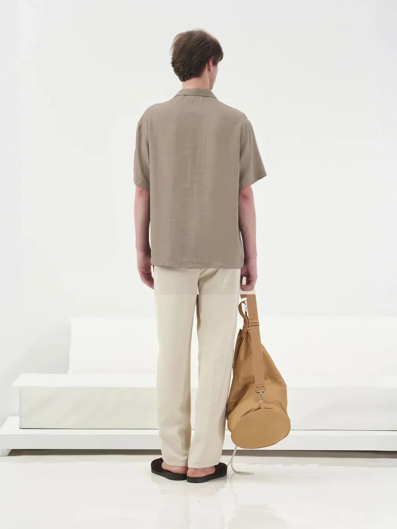 جيستو GIESTO Short Sleeve Linen Blended Shirt with Button Closure
