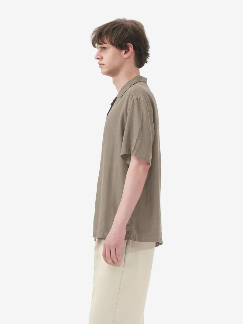 Giesto Khaki Green GIESTO Short Sleeve Linen Blended Shirt with Button Closure for Men | Best Price UAE