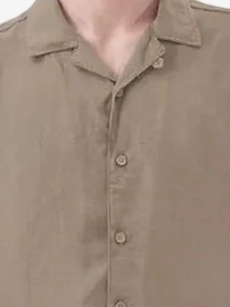 Giesto Khaki Green GIESTO Short Sleeve Linen Blended Shirt with Button Closure for Men | Best Price UAE