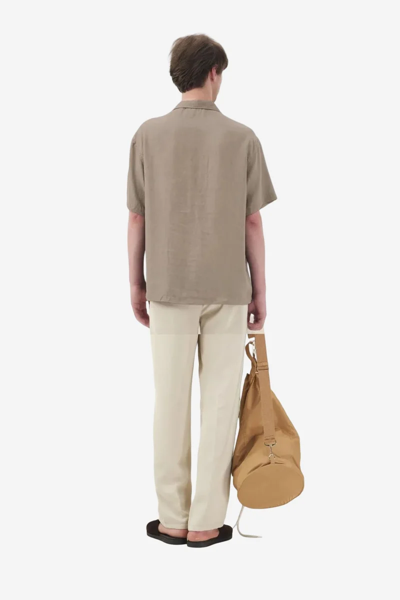 Giesto Khaki Green GIESTO Short Sleeve Linen Blended Shirt with Button Closure for Men | Best Price UAE
