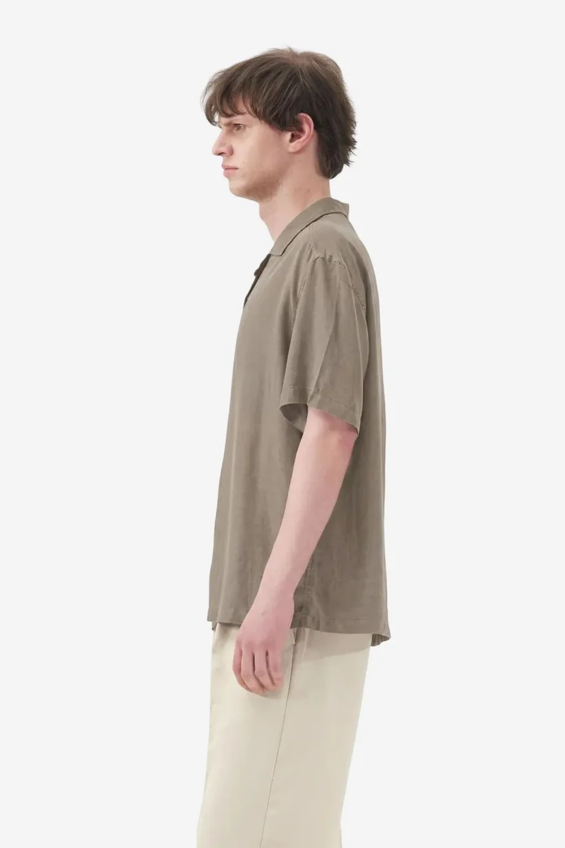 Giesto Khaki Green GIESTO Short Sleeve Linen Blended Shirt with Button Closure for Men | Best Price UAE