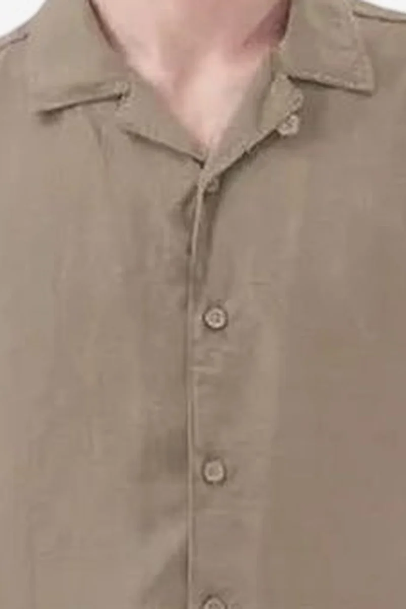 Giesto Khaki Green GIESTO Short Sleeve Linen Blended Shirt with Button Closure for Men | Best Price UAE