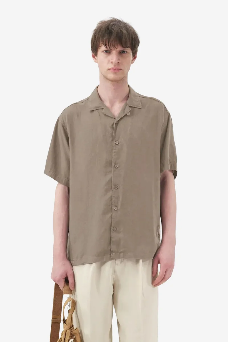 GIESTO Short Sleeve Linen Blended Shirt with Button Closure