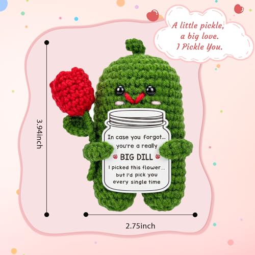 MHSMHL Valentines Day Gifts for Husband Wife Her Him, I Love You Valentines Gifts for Boyfriend Girlfriend Couple, Anniversary Romantic Gift for Women Men Handmade Crochet Pickle with Crochet Rose - Image 3