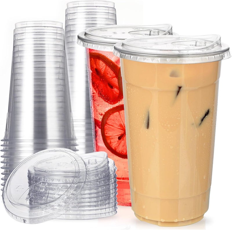 Aatriet 32 oz Clear Plastic Cups with Strawless-Sip-Lids, 25 Sets Disposable Cups Plastic Iced Coffee Cups, To Go Cup with Sip Through Lids for Smoothie, Milkshake, Cold Drinks for Party, Wedding, Event - Image 1