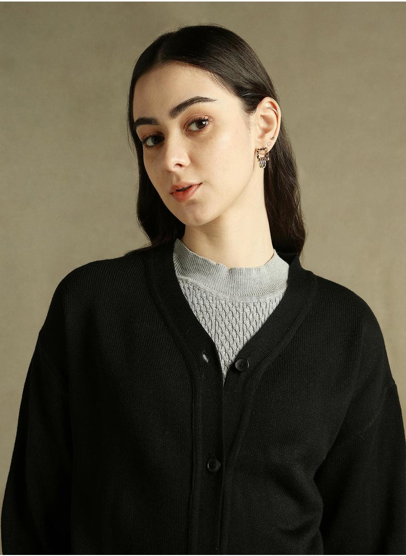 Dennis Lingo Women's Black 100% Acrylic Solid Regular Fit Sweater  - Image 4