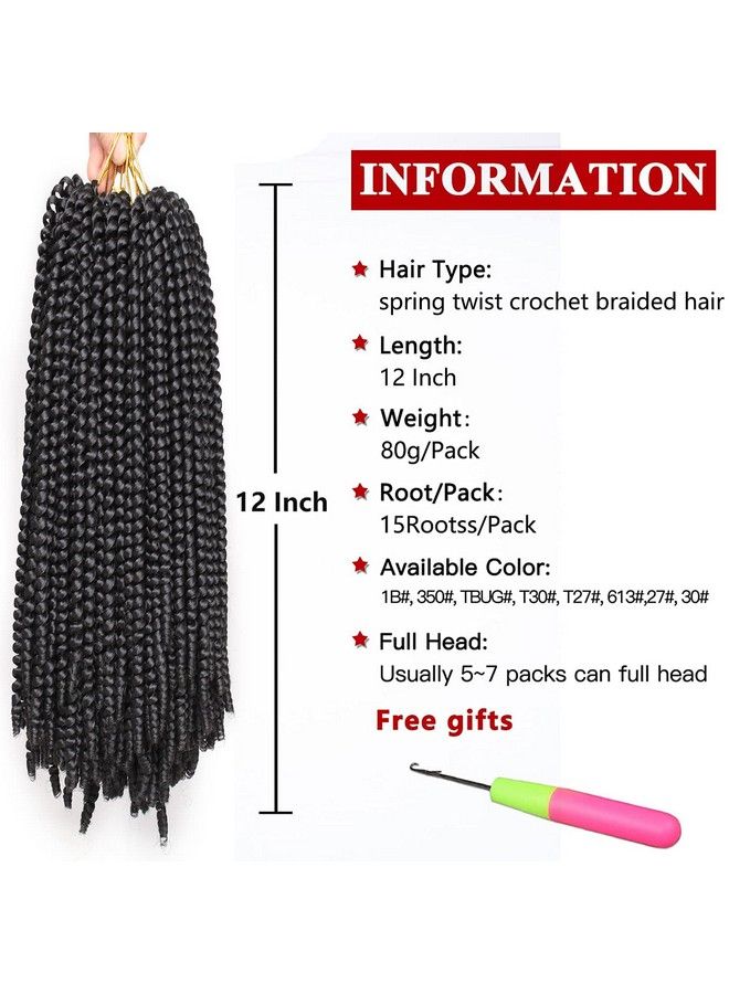 Xtrend 12 Inch 7 Packs Spring Twist Crochet Braids Hair For Butterfly Faux Locks Short Crochet Hair Synthetic Braiding Hair Extensions For Woman (1B) - Image 3