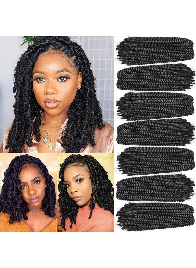 Xtrend 12 Inch 7 Packs Spring Twist Crochet Braids Hair For Butterfly Faux Locks Short Crochet Hair Synthetic Braiding Hair Extensions For Woman (1B) - Image 2