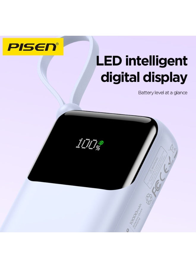 PISEN Sunny Power Mini Power Bank 10000mAh, 22.5W Fast Charging, Built-in Type-C & Lightning Cables, LED Display, PD/QC/FCP/AFC/SCP, Charge 4 Devices Simultaneously - Image 5