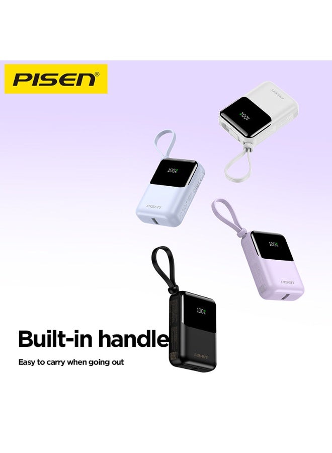 PISEN Sunny Power Mini Power Bank 10000mAh, 22.5W Fast Charging, Built-in Type-C & Lightning Cables, LED Display, PD/QC/FCP/AFC/SCP, Charge 4 Devices Simultaneously - Image 4