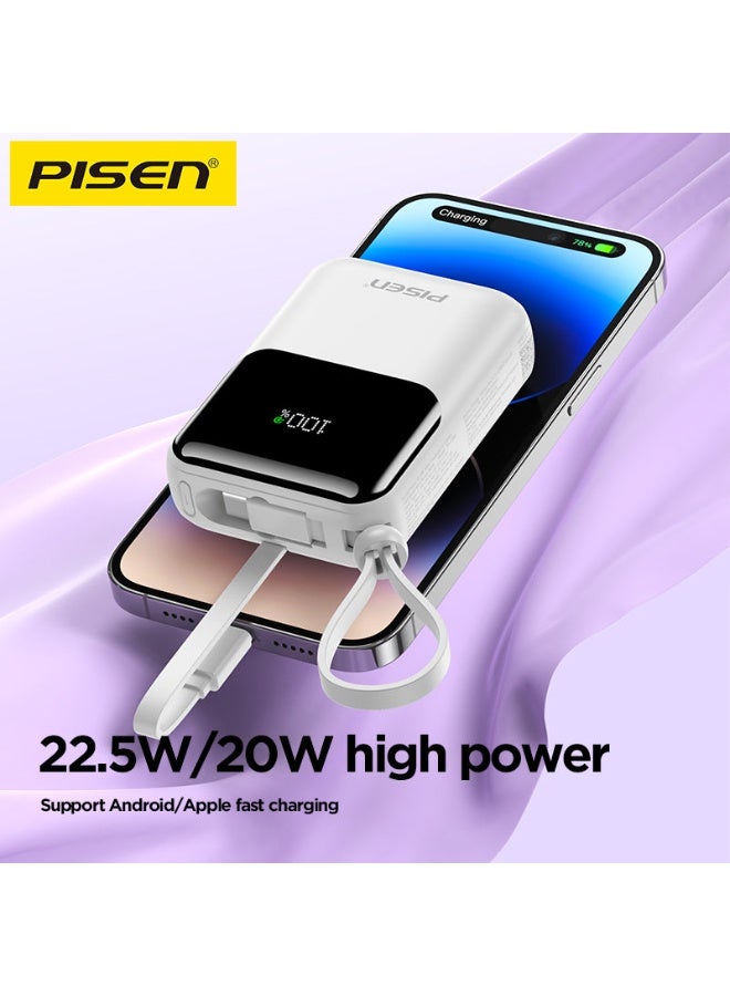 PISEN Sunny Power Mini Power Bank 10000mAh, 22.5W Fast Charging, Built-in Type-C & Lightning Cables, LED Display, PD/QC/FCP/AFC/SCP, Charge 4 Devices Simultaneously - Image 3