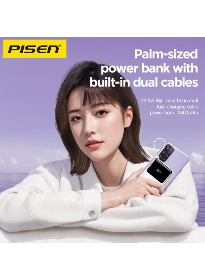 PISEN Sunny Power Mini Power Bank 10000mAh, 22.5W Fast Charging, Built-in Type-C & Lightning Cables, LED Display, PD/QC/FCP/AFC/SCP, Charge 4 Devices Simultaneously - Image 2