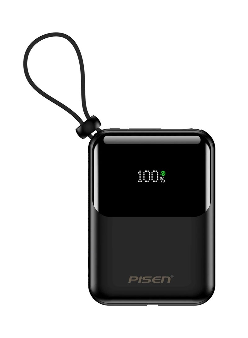 PISEN Sunny Power Mini Power Bank 10000mAh, 22.5W Fast Charging, Built-in Type-C & Lightning Cables, LED Display, PD/QC/FCP/AFC/SCP, Charge 4 Devices Simultaneously - Image 1