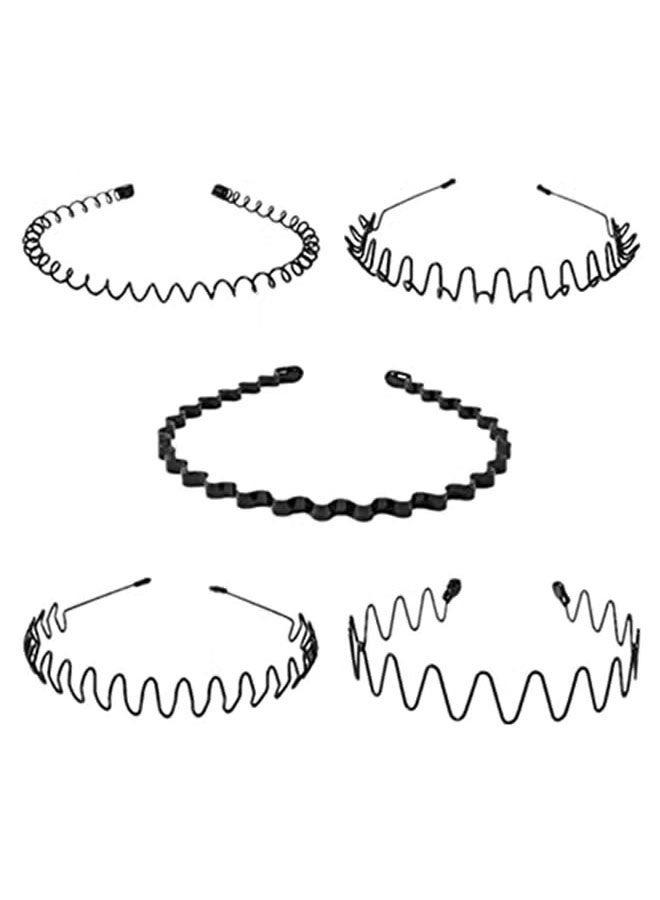 Super ZYouth 5 Pieces Metal Headbands Wavy Hairband Spring Hair Hoop Sports Fashion Hair Bands Unisex Black Elastic Non Slip Simple Headwear Accessories - Image 1