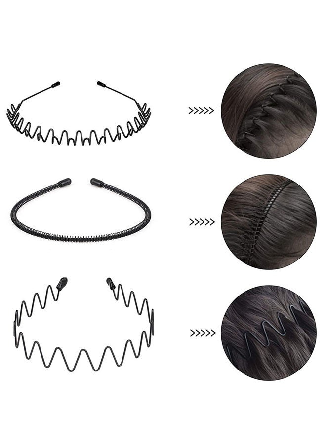 Super ZYouth 5 Pieces Metal Headbands Wavy Hairband Spring Hair Hoop Sports Fashion Hair Bands Unisex Black Elastic Non Slip Simple Headwear Accessories - Image 2