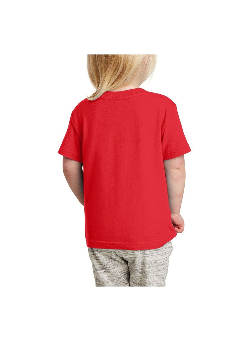 PRINTSHOP4ME - Christmas Emoji Kids Red T-Shirt For Girls–Soft Cotton Round Neck Short Sleeve T-Shirt With Smiley Face Emoji–Great For Parties - Image 1