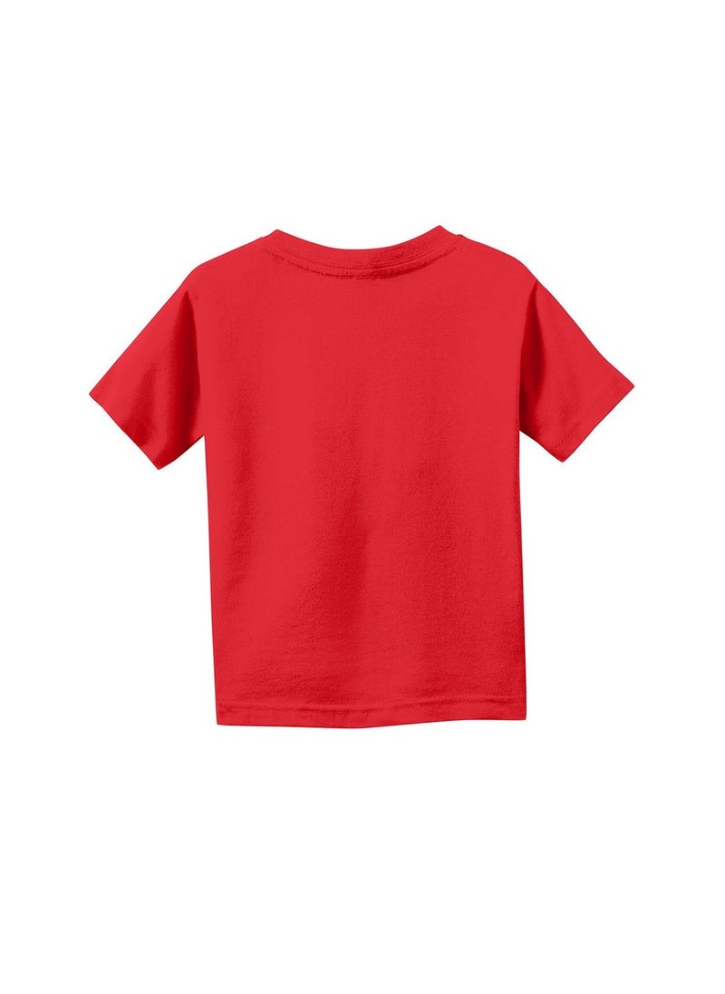PRINTSHOP4ME - Christmas Emoji Kids Red T-Shirt For Girls–Soft Cotton Round Neck Short Sleeve T-Shirt With Smiley Face Emoji–Great For Parties - Image 1