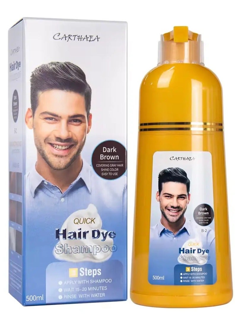 Carthaea 500ml Dark Brown Hair Dye Shampoo Grey and White Hair Coverage Hair Color Shampoo for Women and Men Long Lasting Deeply Nourishing and Anti Hair Fall Hair Color Shampoo Herbal Hair Dye Shampoo - Image 1