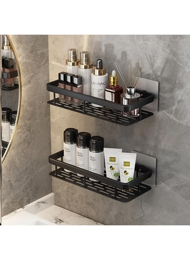 Eworld 2pcs Wall-Mounted Bathroom Shelf, Adhesive Shower Rack – No Drill, Rustproof Storage Organizer for Bathroom, Toilet & Kitchen Essentials - Image 1
