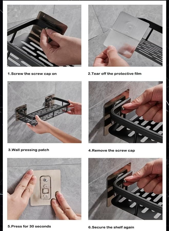 Eworld 2pcs Wall-Mounted Bathroom Shelf, Adhesive Shower Rack – No Drill, Rustproof Storage Organizer for Bathroom, Toilet & Kitchen Essentials - Image 4