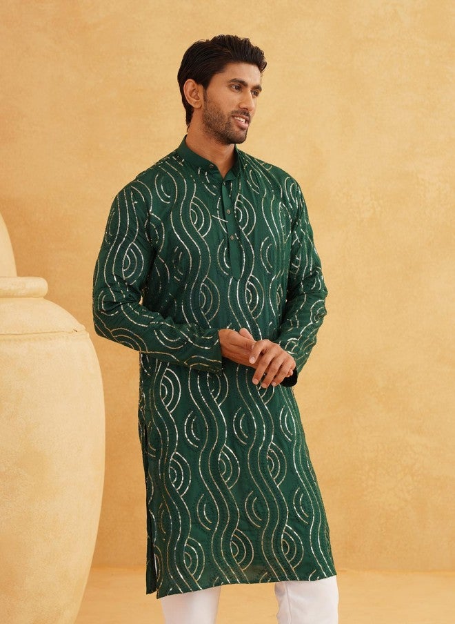 Sojanya Quirky Embroidered Sequinned Cotton Kurta for Men - Image 3